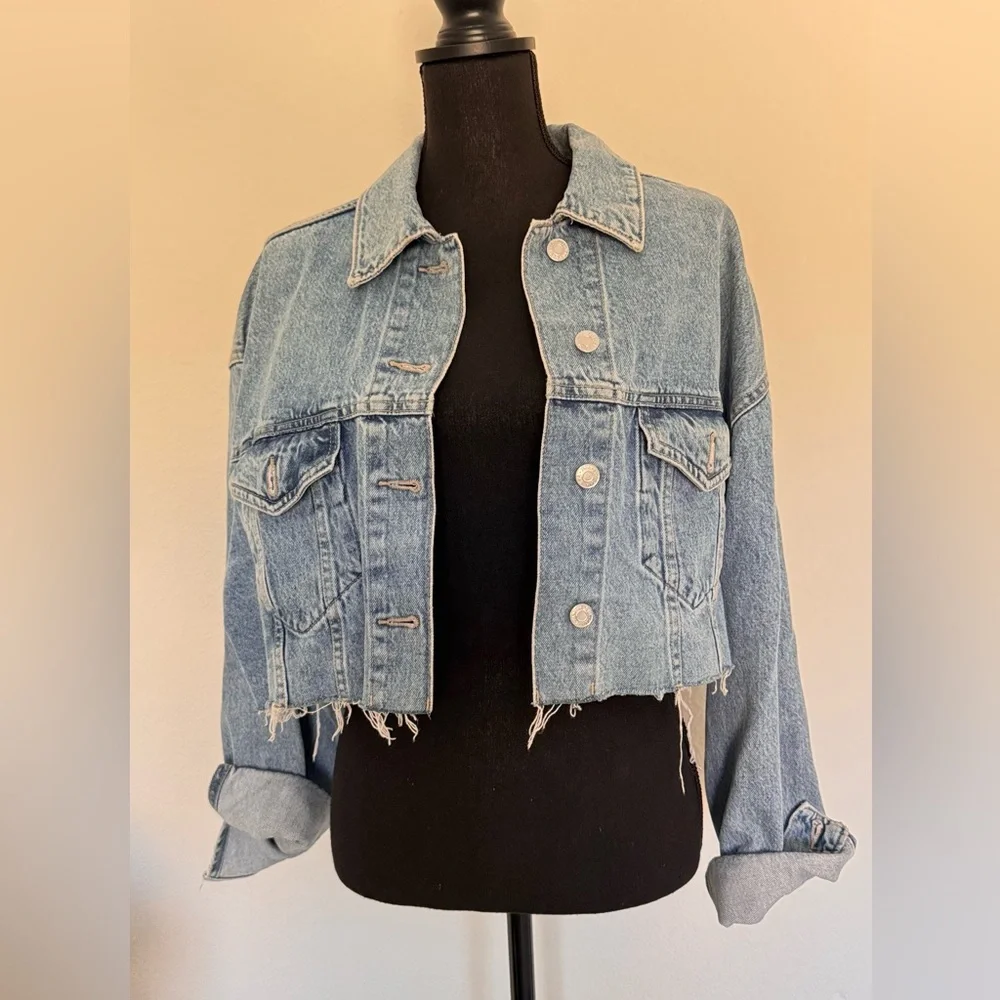 Zara Blue oversized Cropped Denim Jacket - Picture 3 of 9